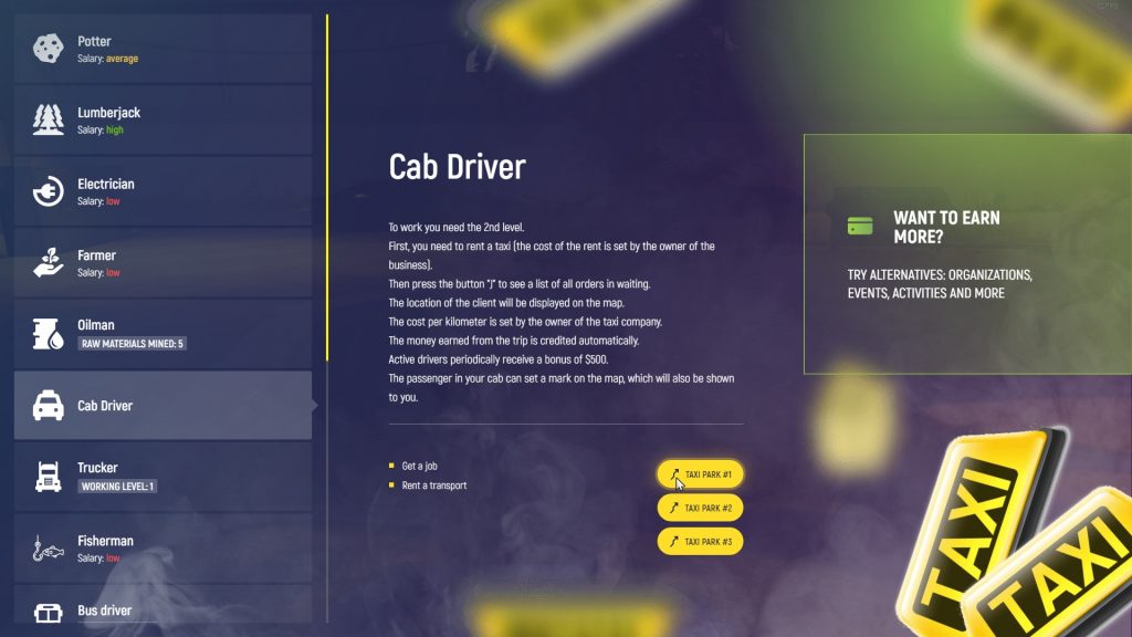 Work as a cab driver.
