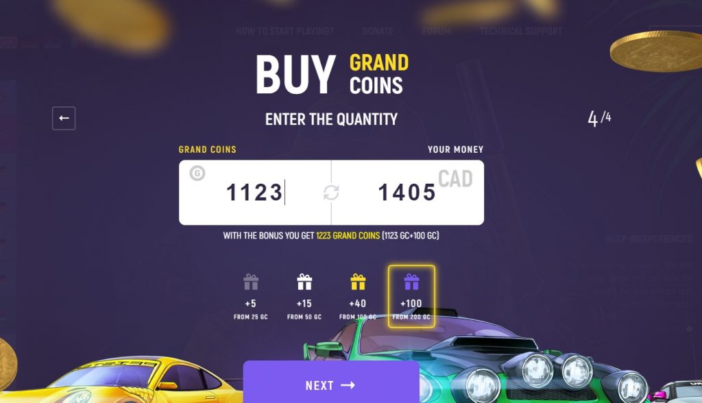Enter the number of grandcoins you wish to purchase.